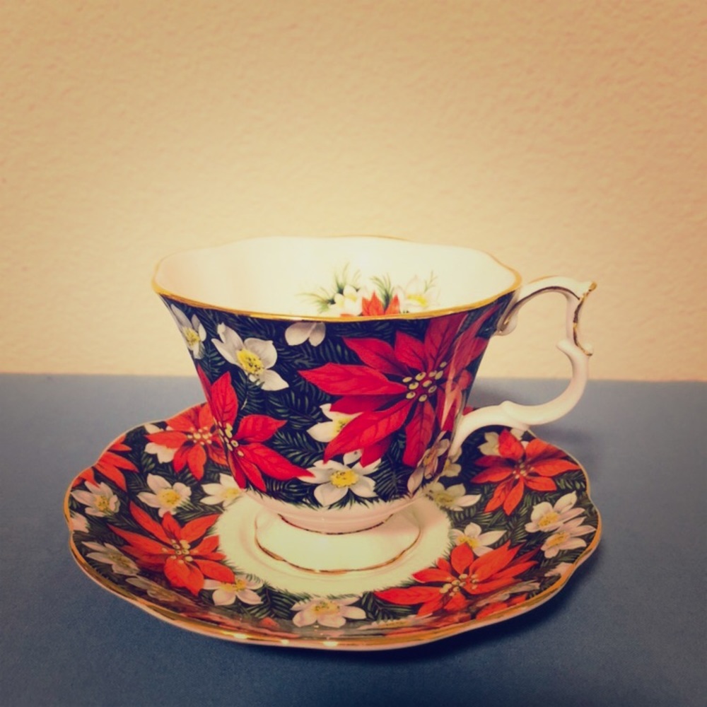 Vintage Christmas Tea Cup and Saucer Poinsettia